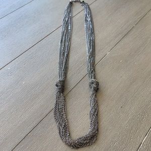 Multi-strand gunmetal chain and knot necklace